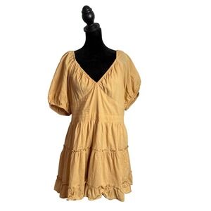 And Now This BOHO Tiered Mini Dress Puff Sleeve Ruffle Babydoll Cottage Size XL
